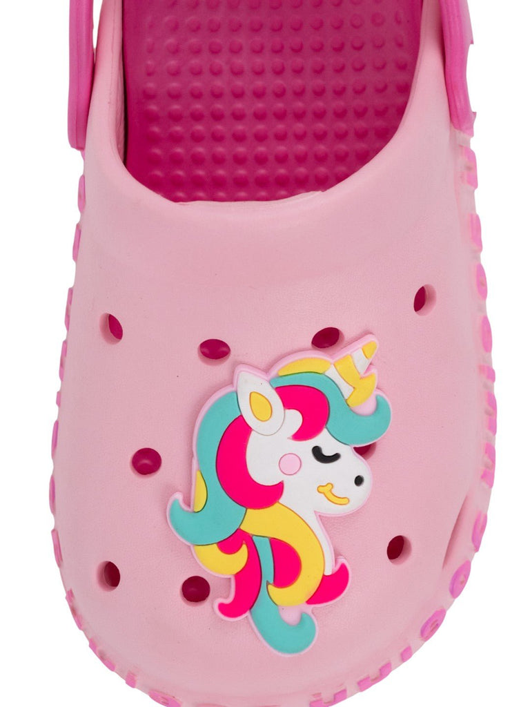 Cute Pink Clogs with 3D Unicorn Charms for Girls-Front View