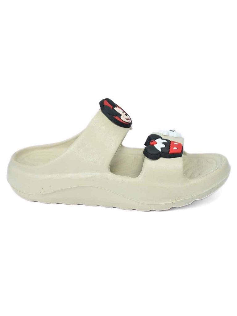 Cute & Playful Mickey Mouse Cupcake & Glove Charms Slides for Boys Beige - Side View
