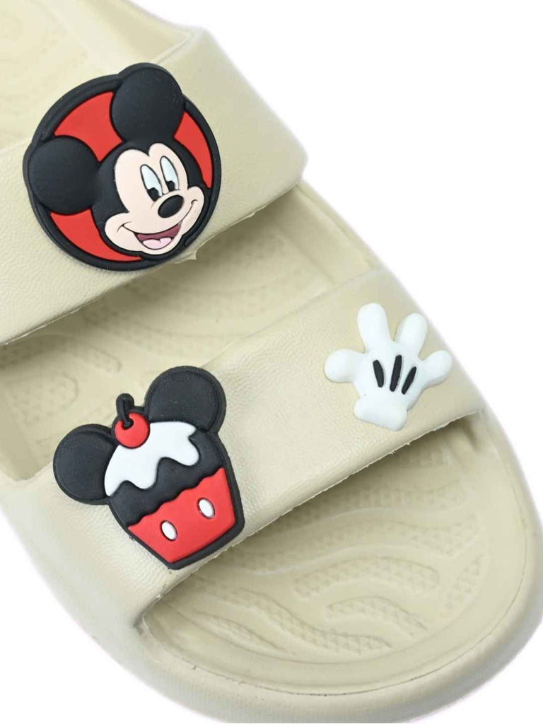 Cute & Playful Mickey Mouse Cupcake & Glove Charms Slides for Boys Beige - Close Up View