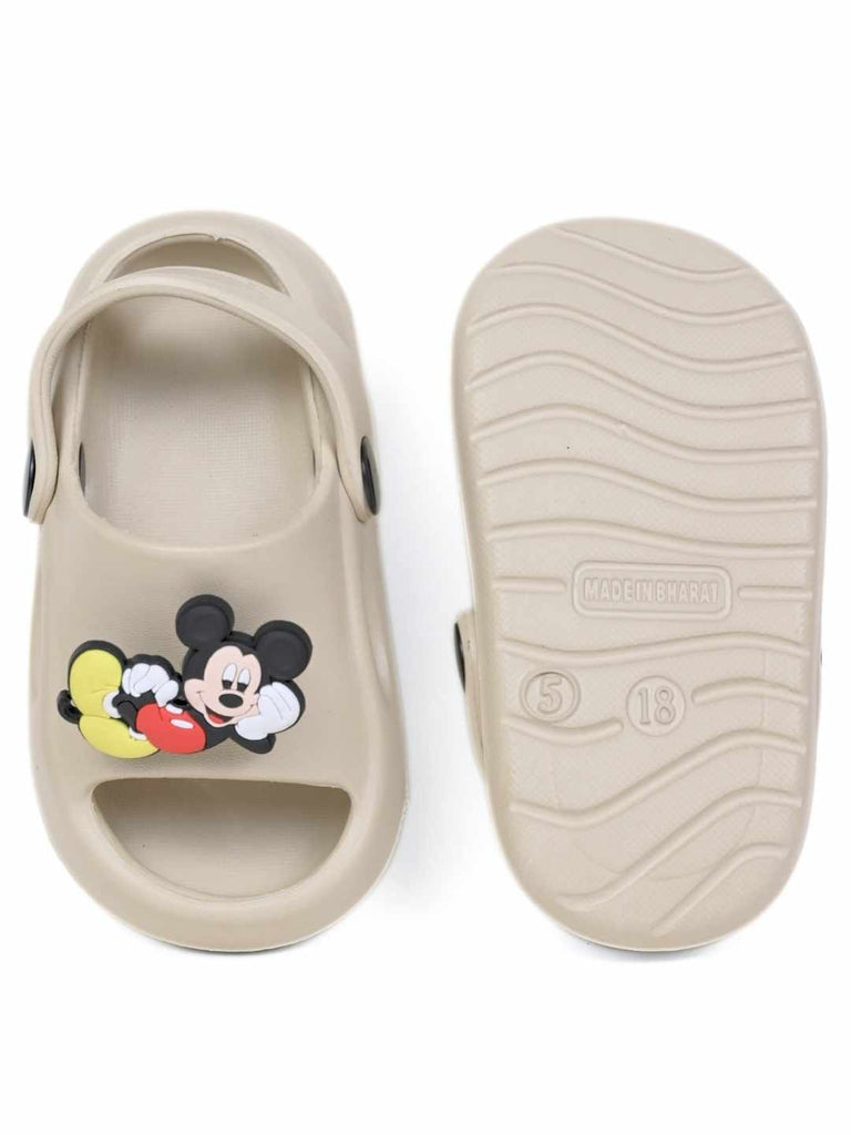 Cute & Playful Mickey Mouse Rotating Charms Sandals for Boys – Beige-Front & Back View