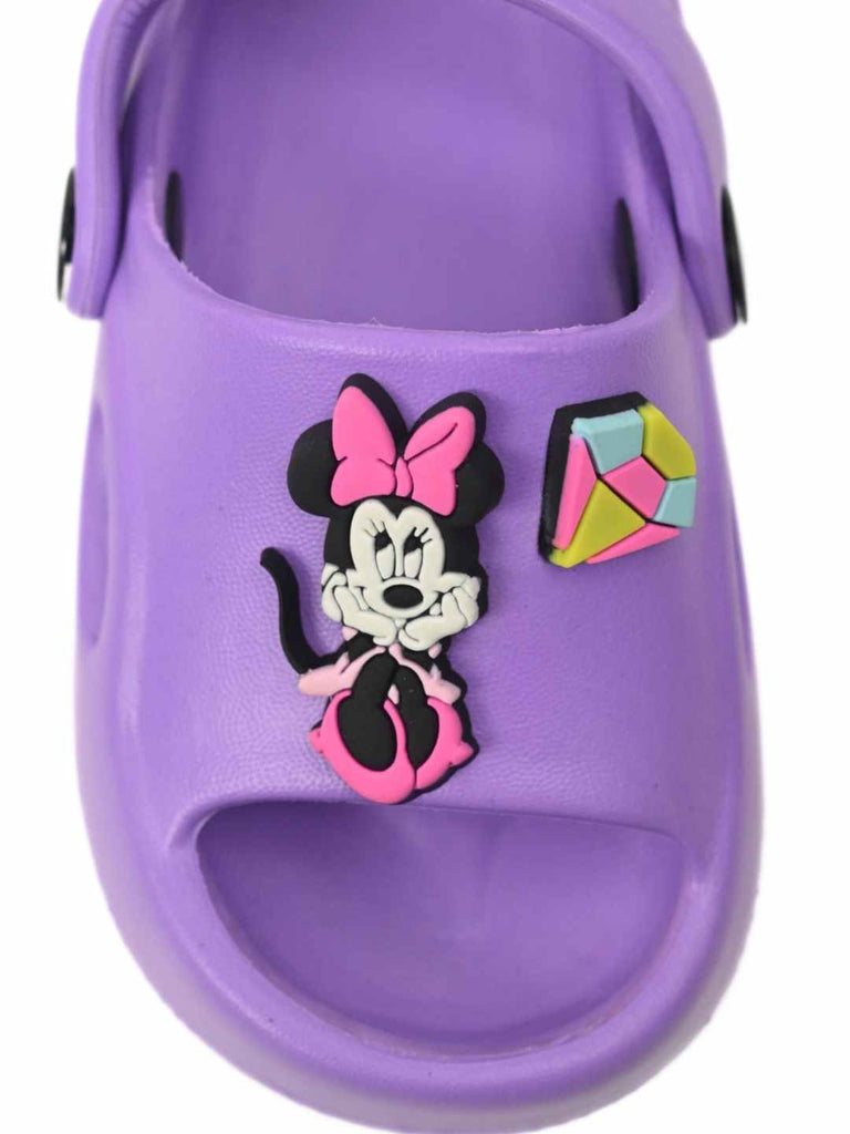 Cute & Playful Minnie Mouse and Daisy Duck Charms Sandals – Purple-Front View