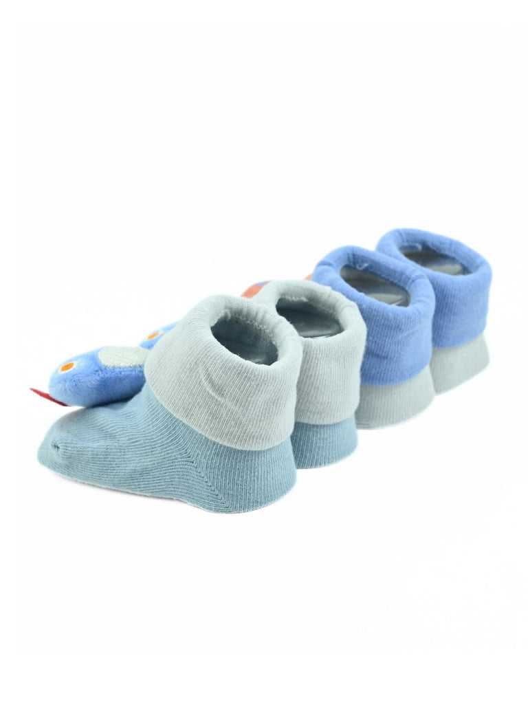 Stylish Baby Doll Head Socks – Cute Airplane & UFO Design Combo for Boys - Blue - Back View
