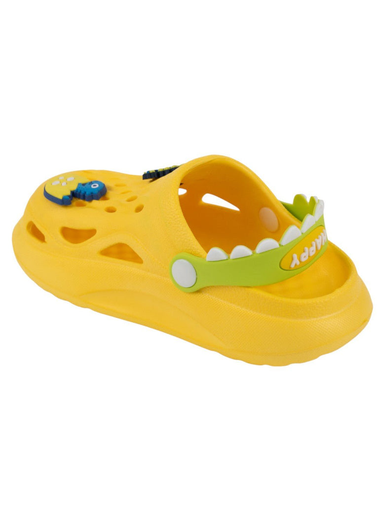Cute Yellow Clogs with 3D Dino & Egg Charms for Boys-Back View