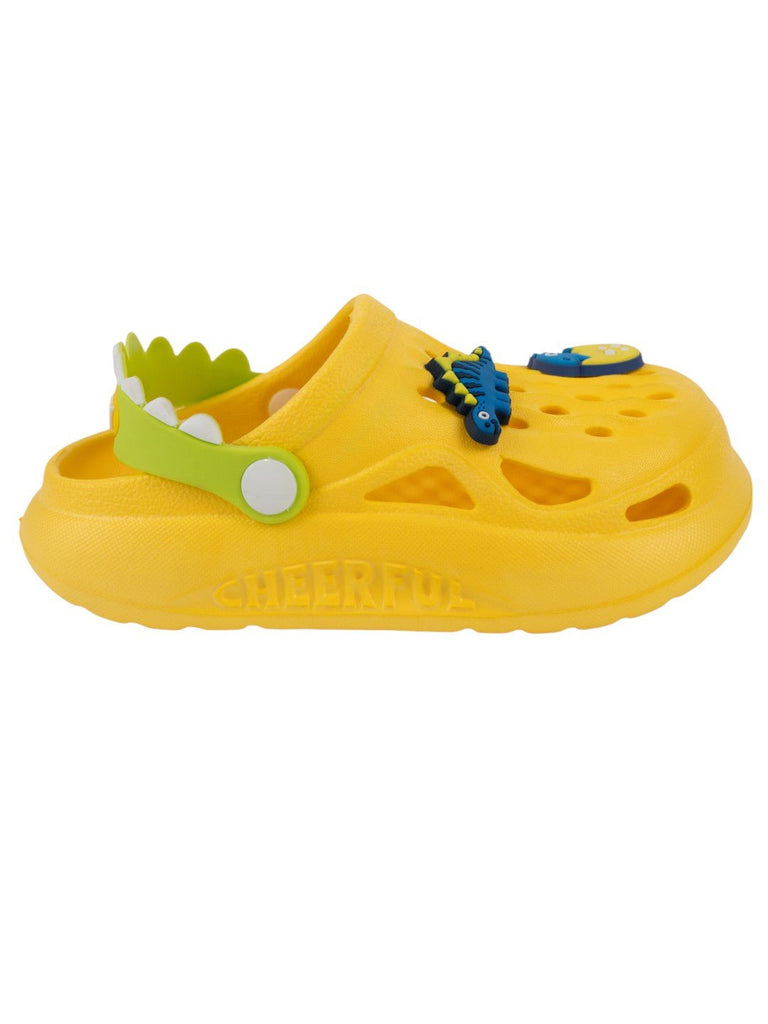 Cute Yellow Clogs with 3D Dino & Egg Charms for Boys-Side View