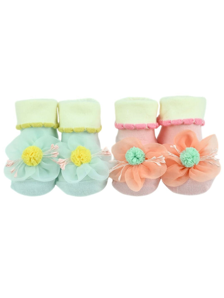 Daisy Dreams Baby Ankle Socks – 3D Flower Pastel Booties Ankle socks for Girl - Multi - Front View