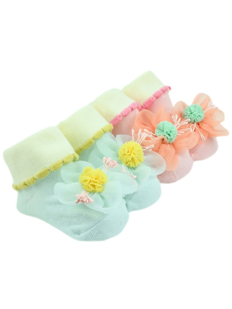 Daisy Dreams Baby Ankle Socks – 3D Flower Pastel Booties Ankle socks for Girl - Multi - Angle View