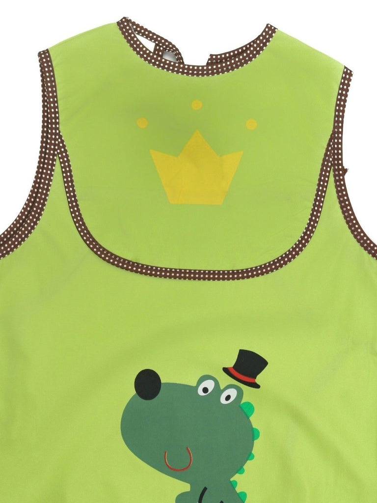 Close-up of the Dapper Dinosaur Baby Bib displaying the intricate details of the dinosaur print and crown.