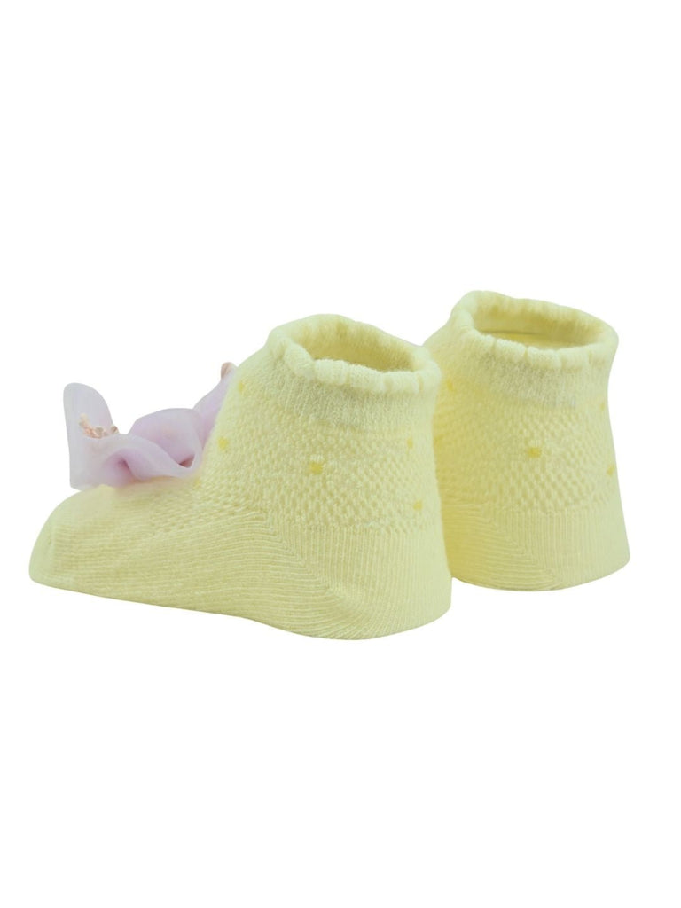 Delicate Baby Cotton Socks with Yellow Flower Design for Girls - Multi - Back View