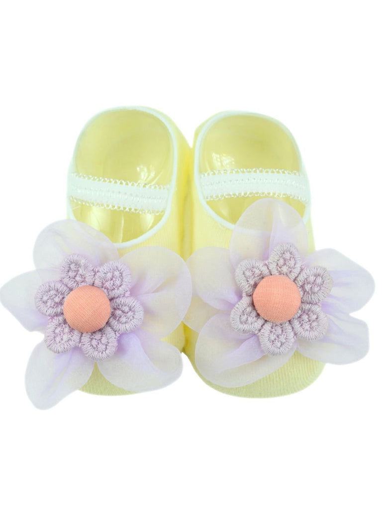 Delicate Baby Socks with Charming Floral Charm for Girls - Purple  Front View