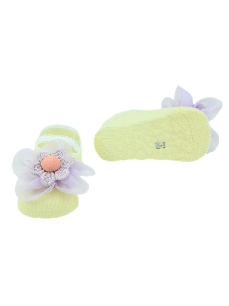 Delicate Baby Socks with Charming Floral Charm for Girls - Purple  Front & Back View
