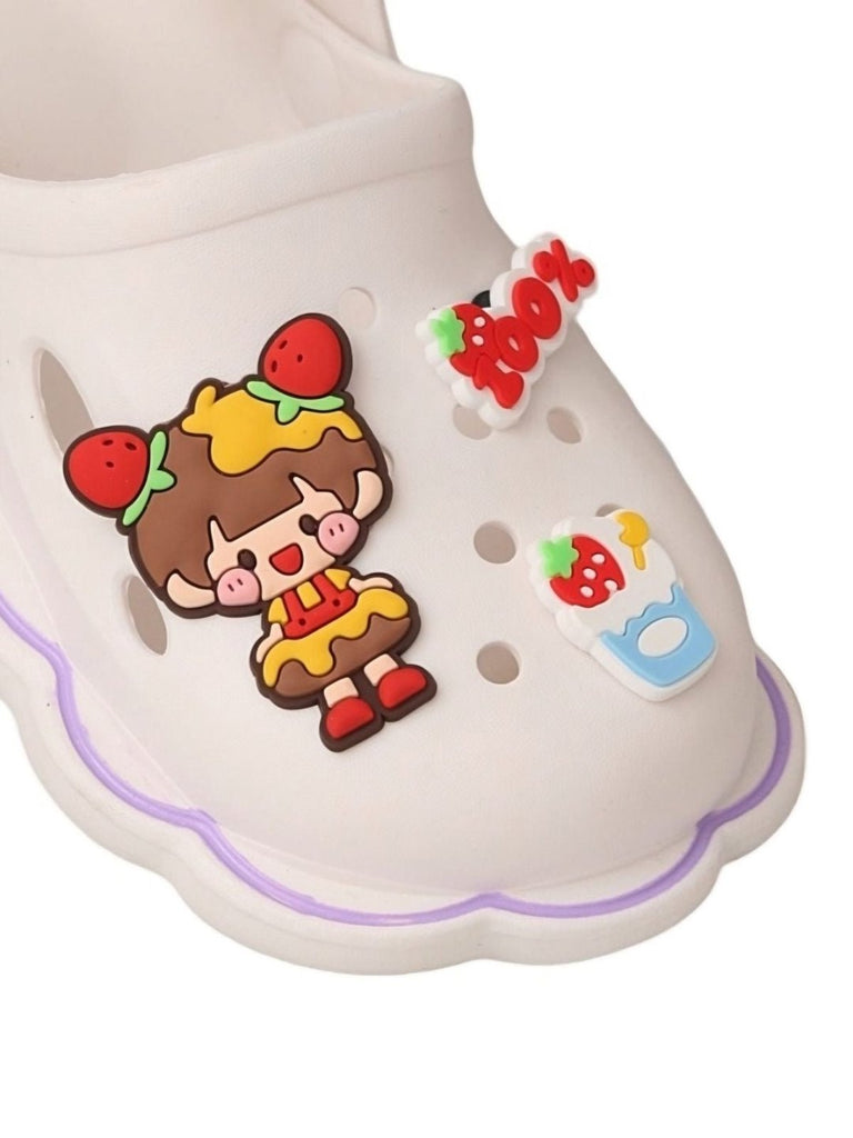 Yellow Bee Delightful Strawberry Milkshake Clogs for Girls - Close-up View