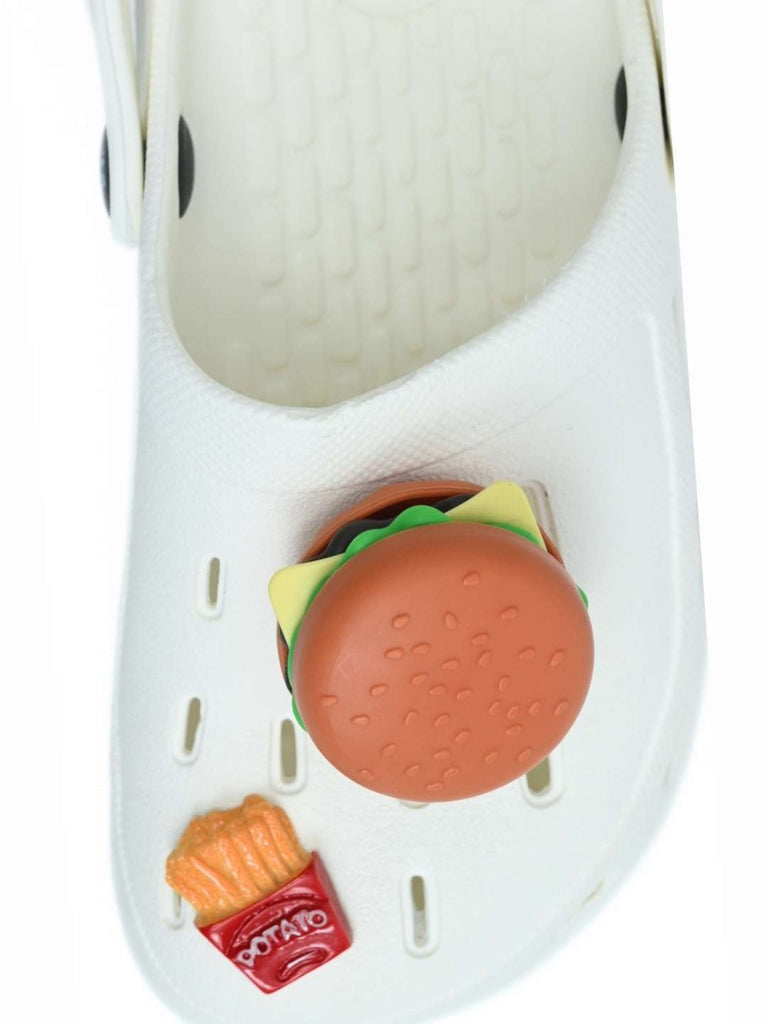 Delightful_Clogs_with_Burger_Fries_Chocolate_Charm_for_Boys-_White_-  Front Close View