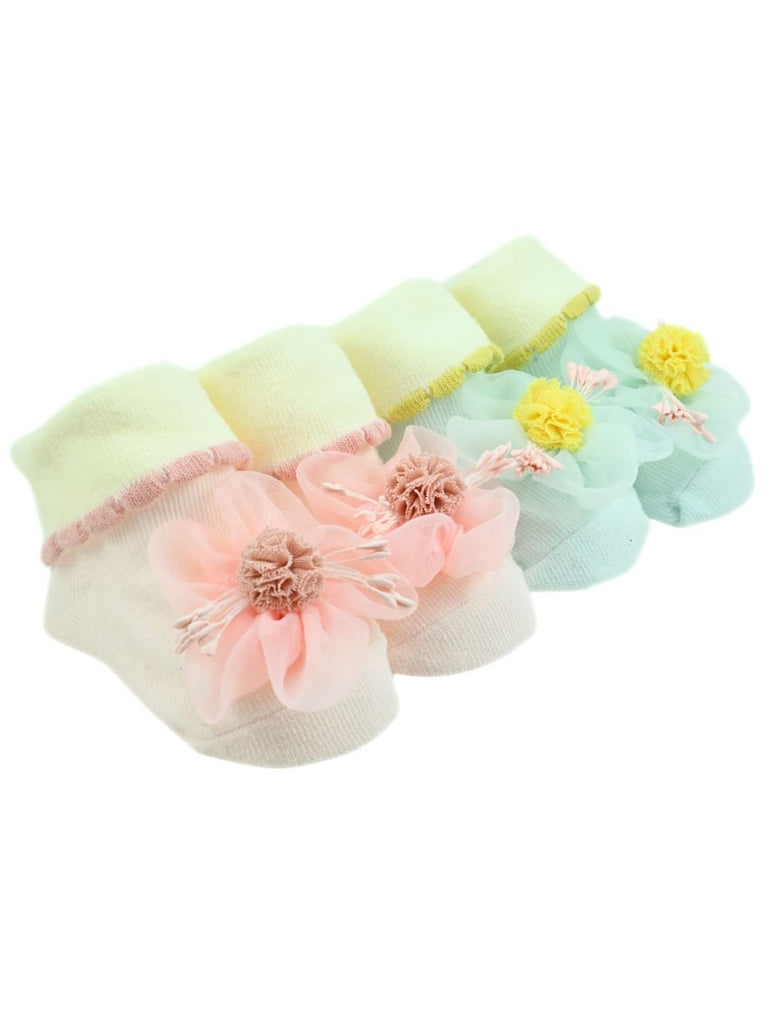Delightful Flower Accent 3D Ankle Socks Set for Baby Girls - Multi - Angle View