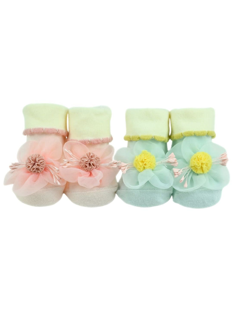 Delightful Flower Accent 3D Ankle Socks Set for Baby Girls - Multi - Front View