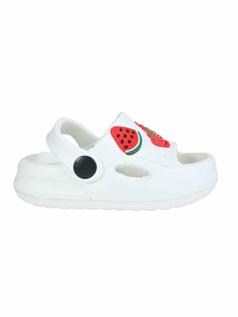 Delightful & Fun Doll and Fruit Decorative Charms Sandals for Girls – White-Side View