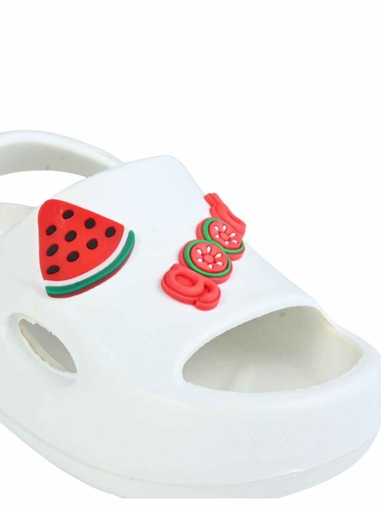 Delightful & Fun Doll and Fruit Decorative Charms Sandals for Girls – White-Zoom view
