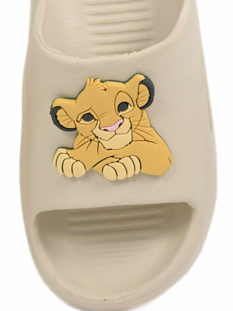Delightful Lion King Simba & Logo Theme Slides for Boys Beige - Front Zoom View