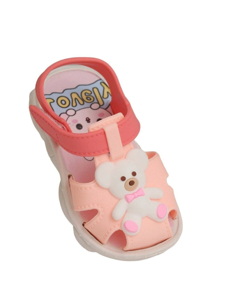 Yellow Bee Pink Teddy Bear Sandals For Girls - Side Angle View