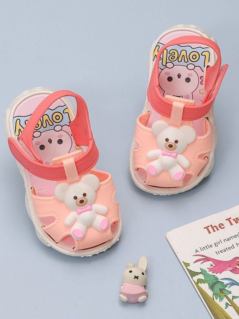 Yellow Bee Pink Teddy Bear Sandals For Girls - Creative View