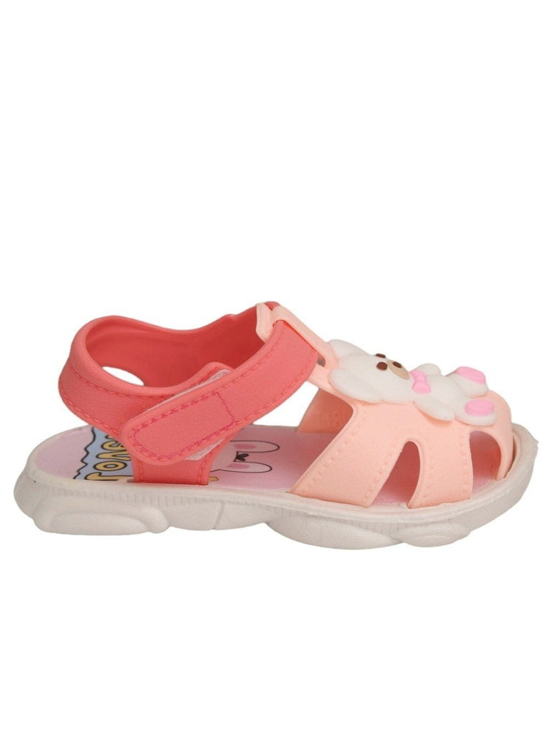 Yellow Bee Pink Teddy Bear Sandals For Girls - Side View