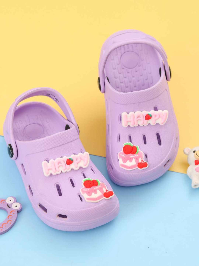 Delightful Purple Clogs with “Happy” & Cherry Cake Charms for Girls-Creative View