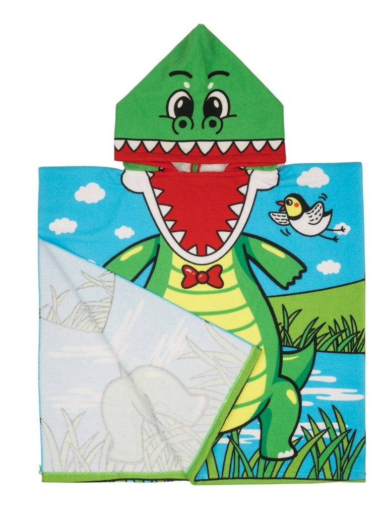 Dino Hooded  Poncho Towel for Boys  (250 GSM)- Blue, Green, Yellow, 120 x 60 cm-Showing Fabric