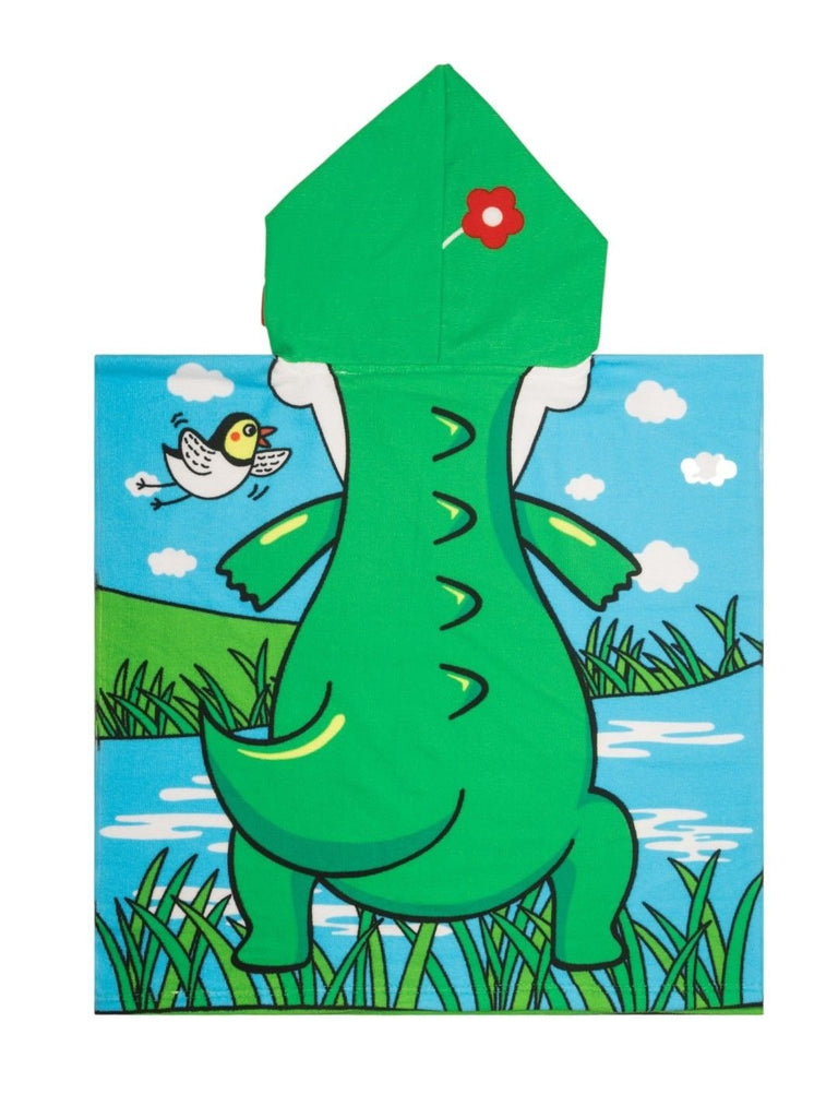 Dino Hooded  Poncho Towel for Boys  (250 GSM)- Blue, Green, Yellow, 120 x 60 cm-Full Back View
