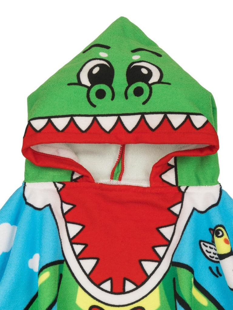 Dino Hooded  Poncho Towel for Boys  (250 GSM)- Blue, Green, Yellow, 120 x 60 cm-Showing Top View