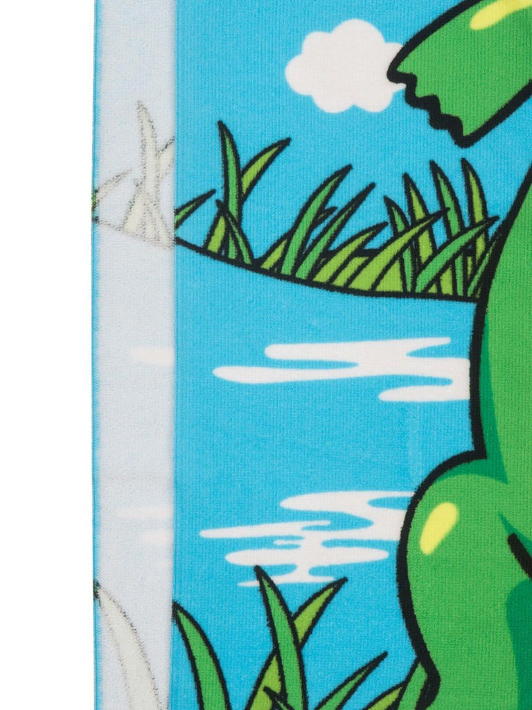 Dino Hooded  Poncho Towel for Boys  (250 GSM)- Blue, Green, Yellow, 120 x 60 cm-Showing Front Fabric