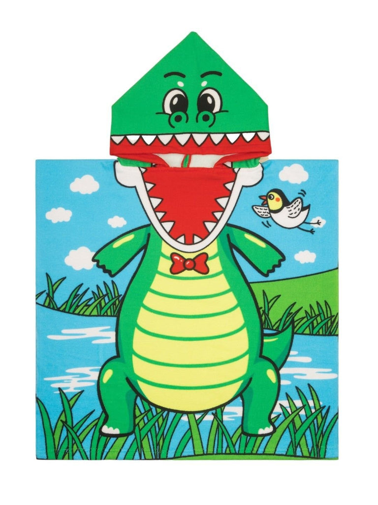 Dino Hooded  Poncho Towel for Boys  (250 GSM)- Blue, Green, Yellow, 120 x 60 cm-Full Front View