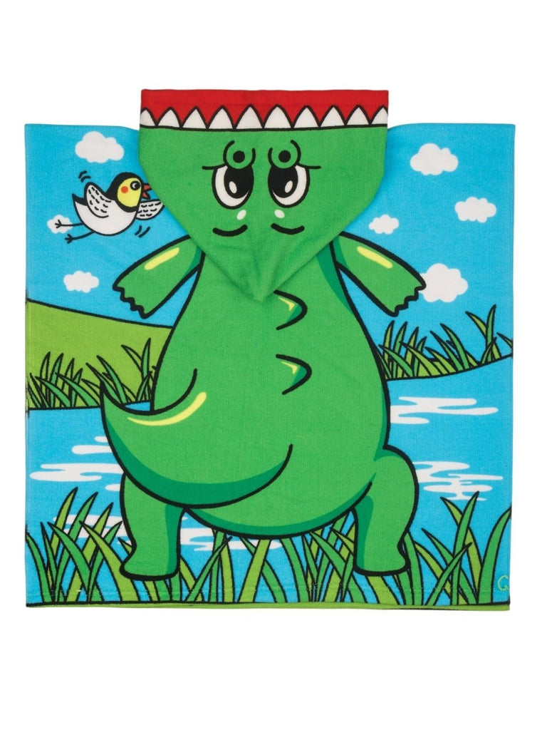 Dino Hooded  Poncho Towel for Boys  (250 GSM)- Blue, Green, Yellow, 120 x 60 cm-Close Up View