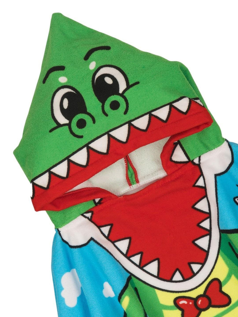 Dino Hooded  Poncho Towel for Boys  (250 GSM)- Blue, Green, Yellow, 120 x 60 cm-Showing Hooded View