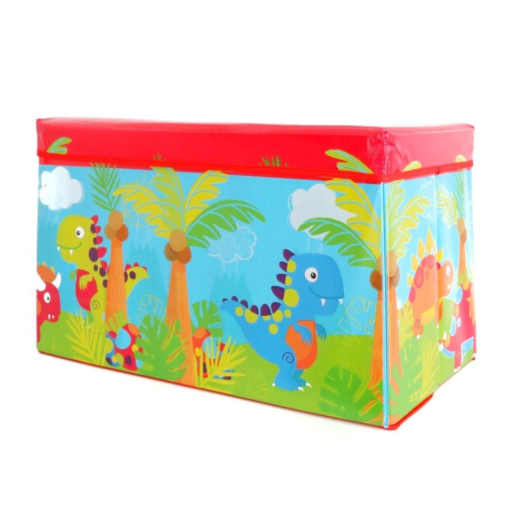 Side view of the Yellow Bee Dino Folding Storage Box Organizer with seat cushion.