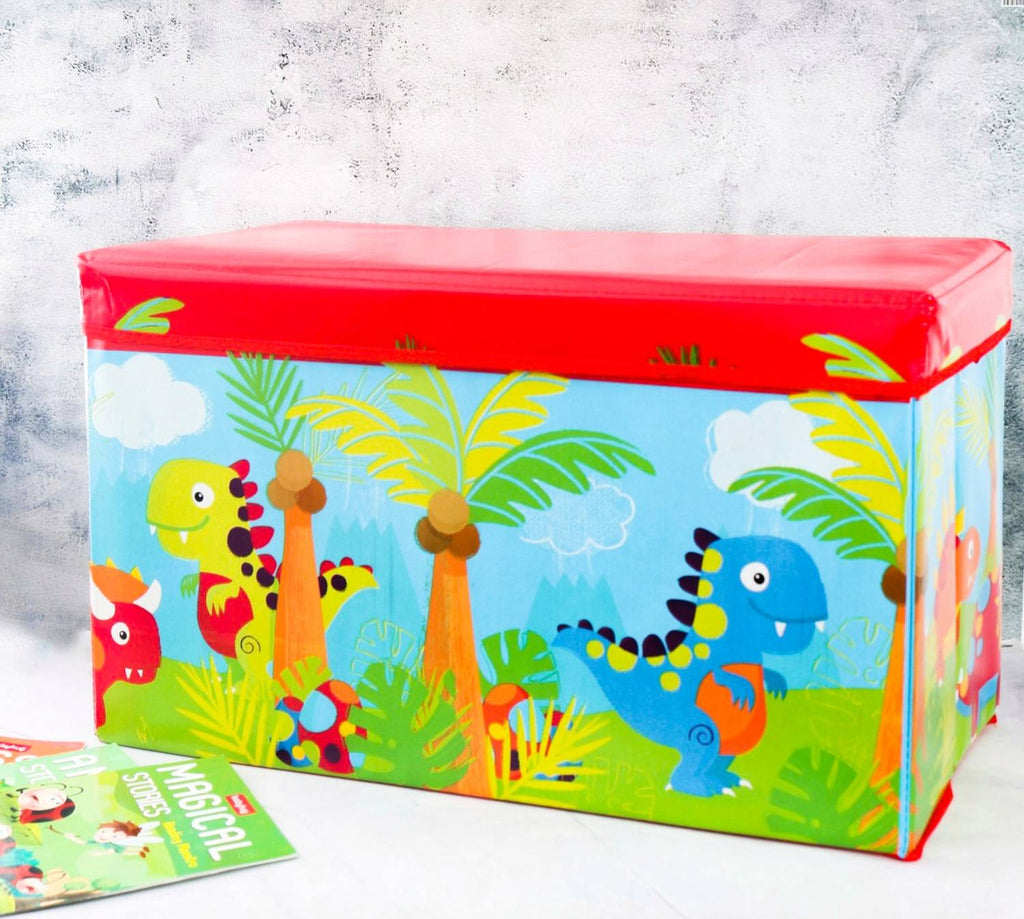 Front view of the Yellow Bee Dino Multi-Functional Folding Storage Box showcasing the dinosaur design.