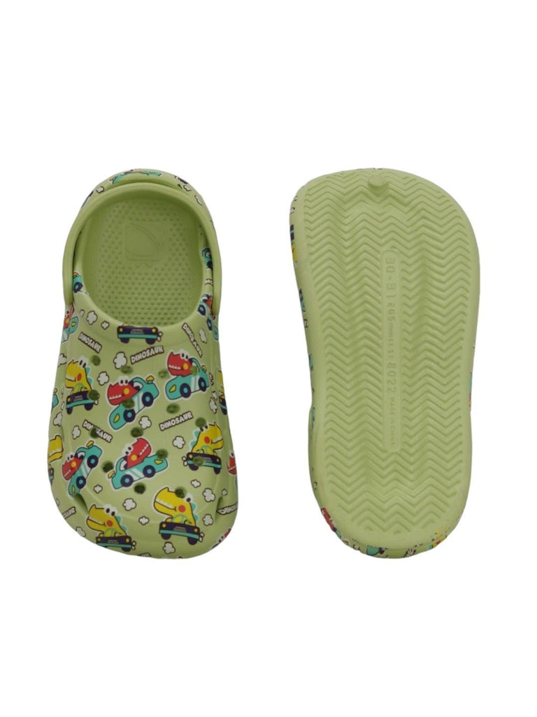 dino-racers-car-print-clogs-for-boys-in-dynamic-green-Front  & Back view