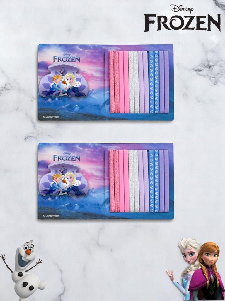 Disney by Yellow Bee Frozen Hair Tie Set with Matching Clutcher for Girls- Purple, Pink & Silver, 26-Piece-Creative View