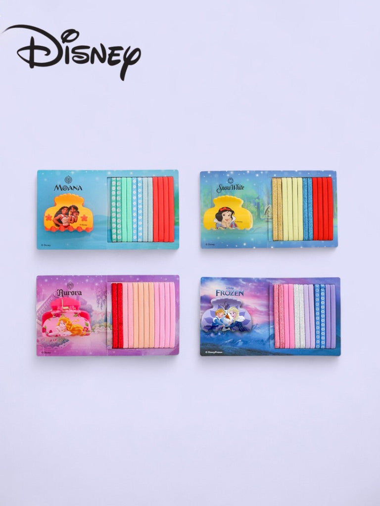 Disney by Yellow Bee Frozen, Snow White, Aurora and Moana Hair Tie Set with Matching Clutcher for Girls- Multi, 52-Piece-1