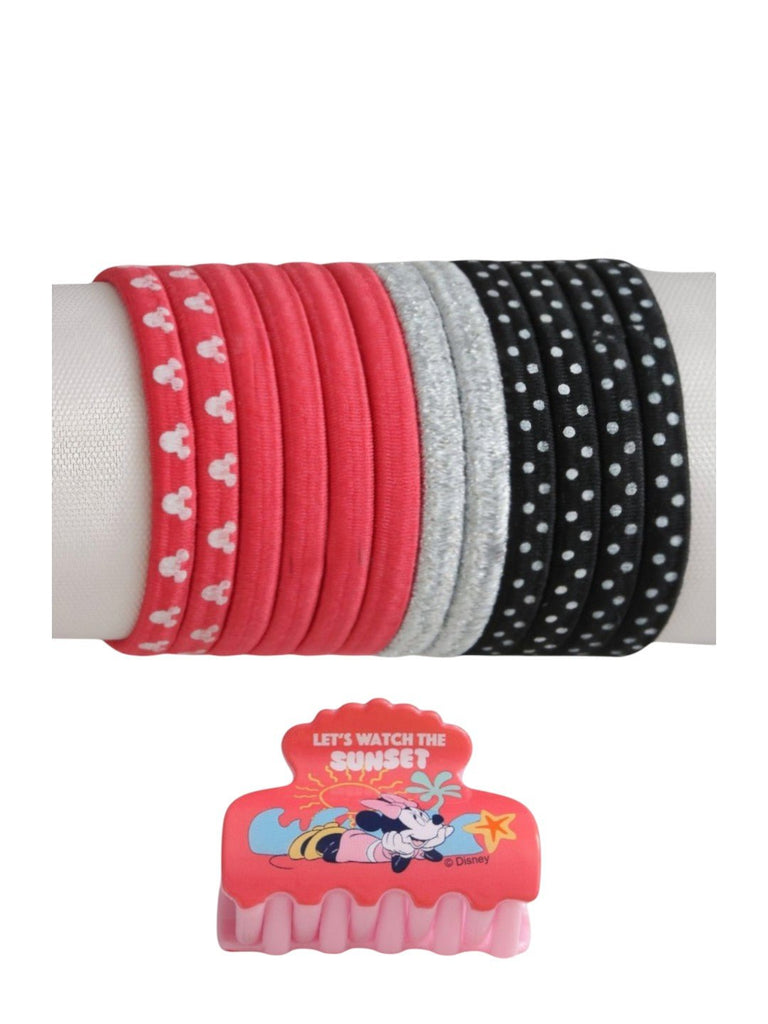 Disney by Yellow Bee Minnie Mouse Hair Tie Set with Matching Clutcher for Girls- Red, Black & White, 26-Piece-Full View