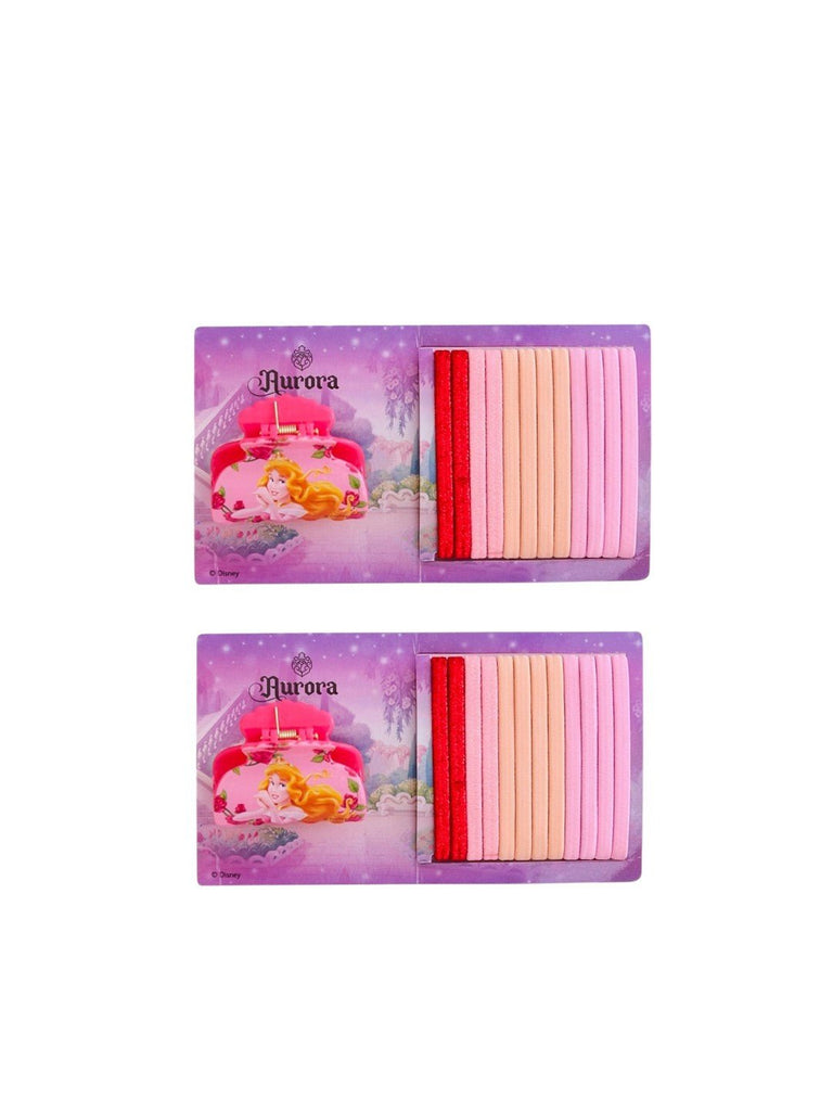 Disney by Yellow Bee Princess Aurora Hair Tie Set with Matching Clutcher for Girls- Pink & Red, 26-Piece-Full View