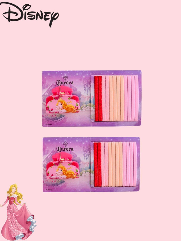 Disney by Yellow Bee Princess Aurora Hair Tie Set with Matching Clutcher for Girls- Pink & Red, 26-Piece-Creative View