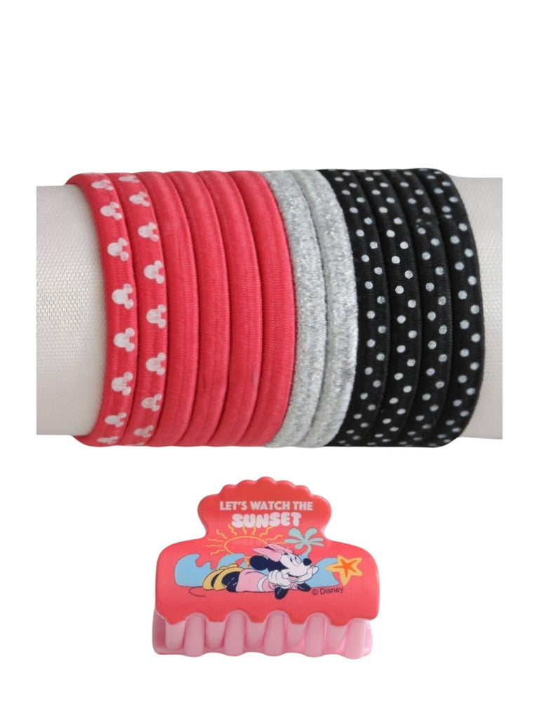 Disney Minnie Mouse Hair Tie Set with Matching Clutcher for Girls- Multi, 13-Piece-Front View