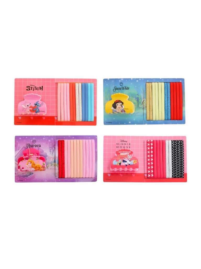 Disney by Yellow Bee Stitch, Snow White, Aurora and Minnie Mouse Hair Tie Set with Matching Clutcher for Girls- Multi, 52-Piece-Full View