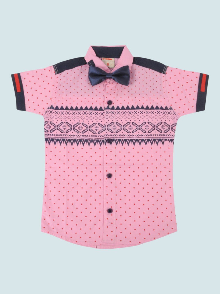 BoysPinkTribalPrintShirtwithNavyBowTieandContrastSleevescreativeview