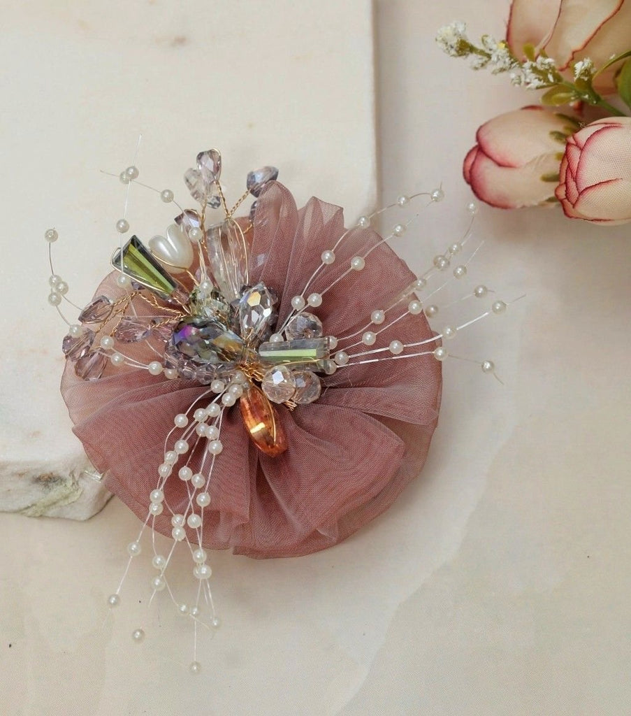 Yellow Bee Light Mauve Embellished Hair Clip Styled with Elegant Updo - Perfect for Special Occasions