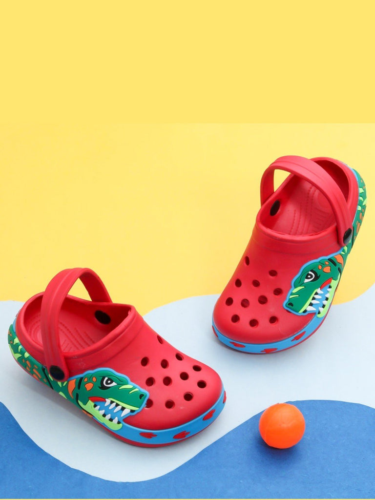 Dynamic Dinosaur Design Red Clog For Boys