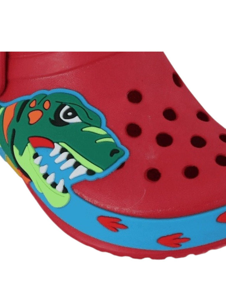 Dynamic Dinosaur Design Red Clog For Boys-Close up view