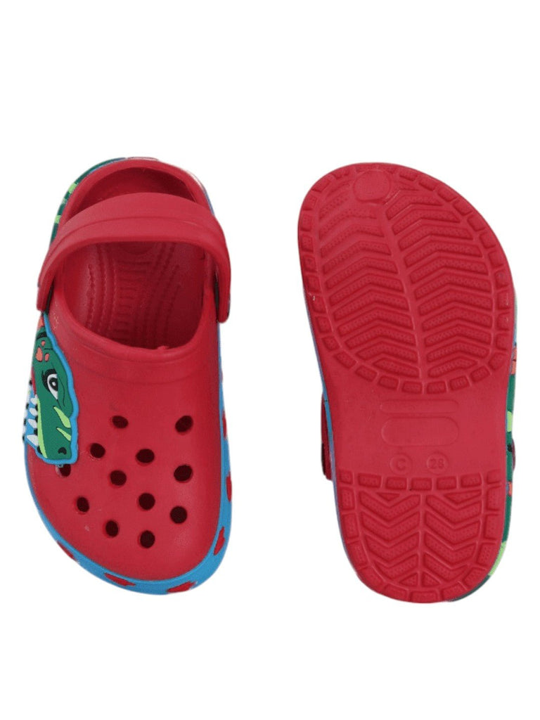 Dynamic Dinosaur Design Red Clog For Boys-Front & Back View