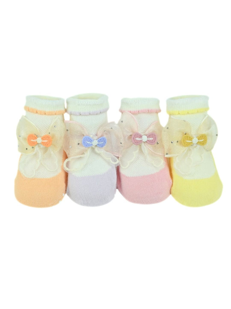 Elegant Baby Cotton Socks with Bow Design for Girls - Multi - Full View