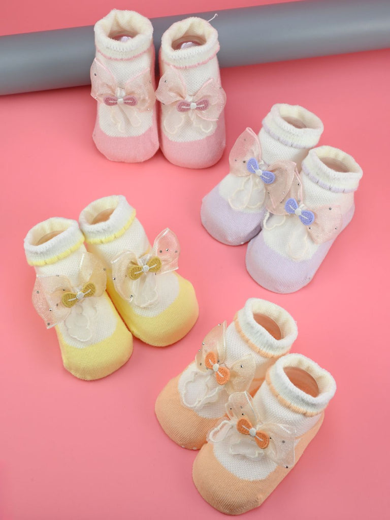 Elegant Baby Cotton Socks with Bow Design for Girls - Multi - Creative View
