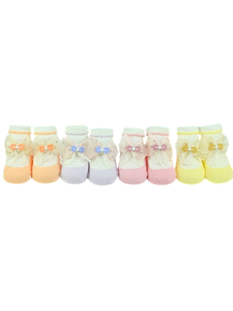 Elegant Baby Cotton Socks with Bow Design for Girls - Multi - Front View
